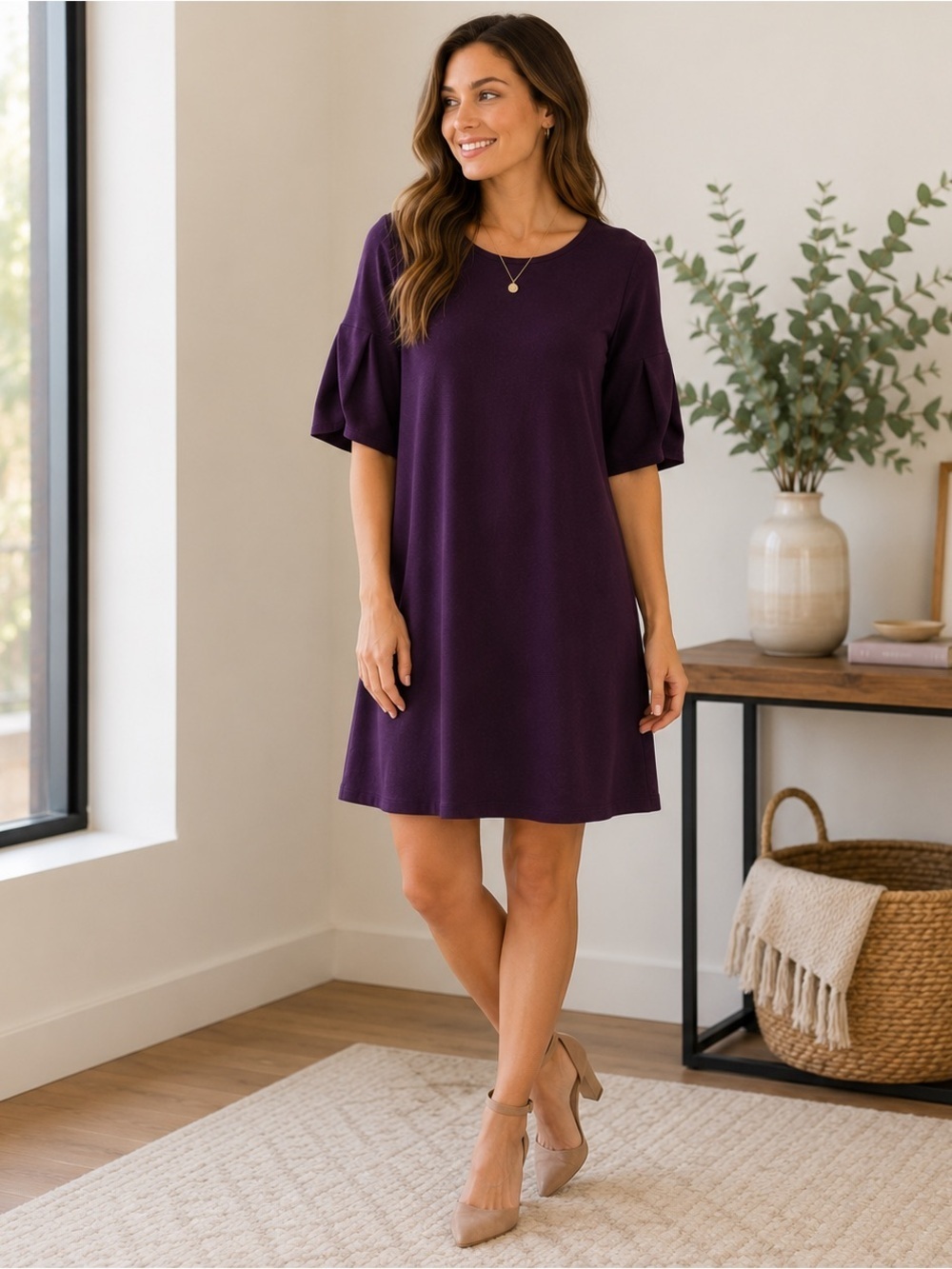 Agnes & Dora Plum Stretch Knit Shift Dress NWT